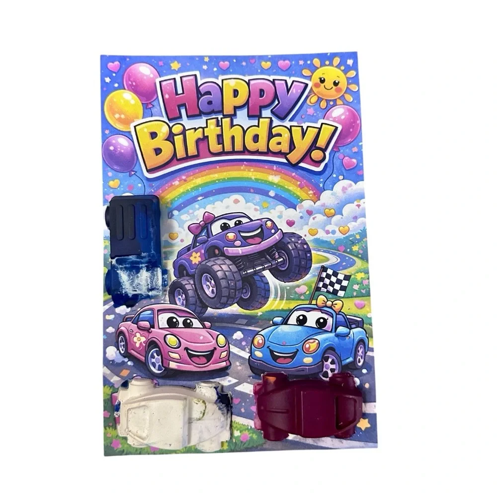 Handmade Purple Car Themed Crayon Birthday Card NEW